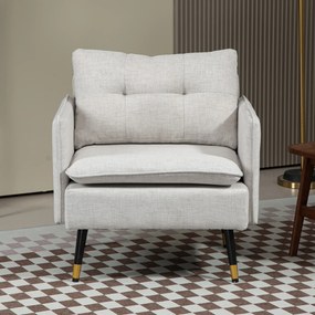 Poltrona Sala de Estar Poltrona Relax com Apoio para os Braços Assento Acolchoado e Pés de Aço 76x68x80 cm Creme