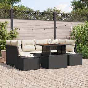 Conjunto de Sofás de Jardim de 7 Peças com Almofadas Pretas Vime Polié