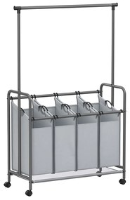 Separador de roupas SONGMICS de 4 seções, cesto de roupas com rodinhas e barra para pendurar, cesto de roupas resistente, cestos com rodas com trava para roupas, 4 x 13,2 gal., cinza RLS44GS
