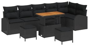 Conjunto de Sofá de Jardim com 9 Peças e Almofadas Pretas em Rattan Ac