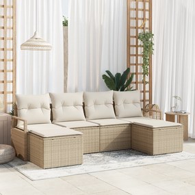 Conjunto de Sofá de Jardim vidaXL com Almofadas Bege Rattan Poliéster
