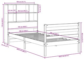 Cama com estante sem colchão 100x200 cm pinho maciço