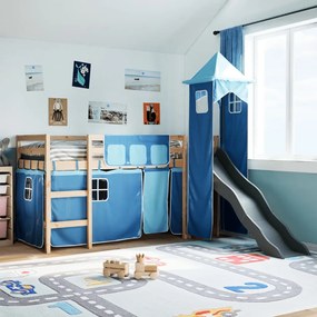 vidaXL Cama alta para criança com torre 80x200 cm pinho maciço azul