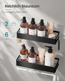Conjunto 2 Prateleira para o chuveiro, prateleira de casa de banho sem necessidade de perfuração, aço inoxidável Preto