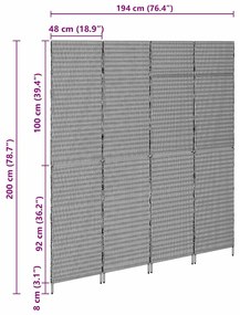 Divisória de Ambiente 4 Painéis Dobrável Bege 196x200 cm Rattan Sintét