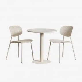 Conjunto De Mesa Redonda Ø70 Cm Mizzi E 2 Cadeiras De Jardim Em Polipropileno E Ferro Tupah Tapioca Bege - Sklum