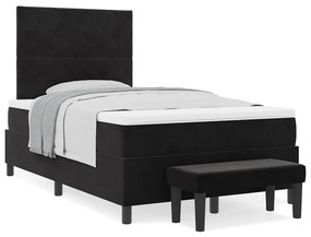 Cama box spring com colchão e banco preto 120x200 cm veludo