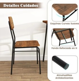 Conjunto de mesa e 2 cadeiras de jantar em madeira e metal  preto e Castanho