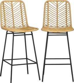 HOMCOM Bancos Altos Cozinha Vime Sintético Modernos Pés Aço Estilo Contemporâneo 42,5x52x102 cm Madeira Preto | Aosom Portugal