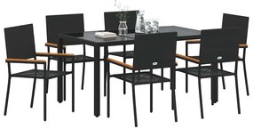 Conjunto de Jantar vidaXL de 7 Peças Preto Poliratan