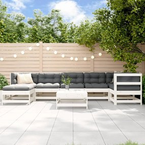 vidaXL 8pcs conjunto lounge jardim c/ almofadões madeira maciça branco