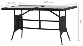 Mesa de jardim em vime PE 140x80x74 cm preto