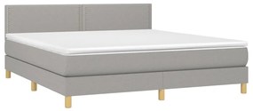 Cama box spring c/ colchão e LED 180x200 cm tecido cinza-claro