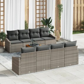 Conjunto de Sofá de Jardim com Almofadas Cinza de Rattan PE