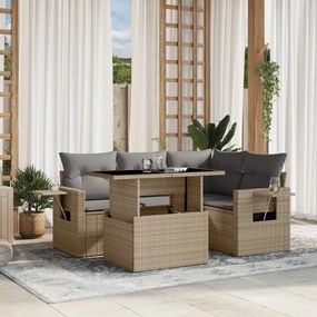 5 pcs conjunto de sofás p/ jardim com almofadões vime PE bege