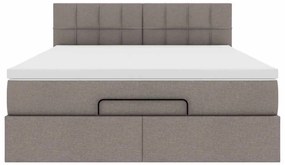 Cama Otomana com Colchão &amp; LEDs Taupe 140x200 cm Tecido