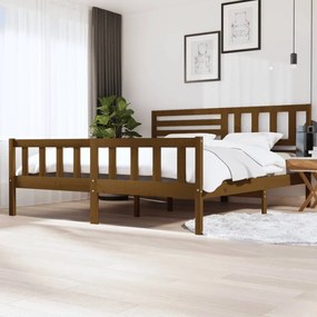 Estrutura de cama 200x200 cm madeira maciça castanho mel