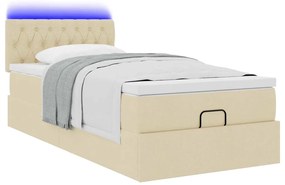 Cama Otomana com colchão &amp; LEDs 90x200 cm tecido creme