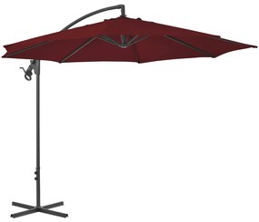 vidaXL Guarda-sol de jardim cantilever com poste de aço 300 cm bordô