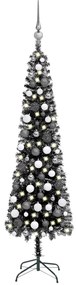 vidaXL Árvore de Natal pré-iluminada fina com bolas 120 cm preto
