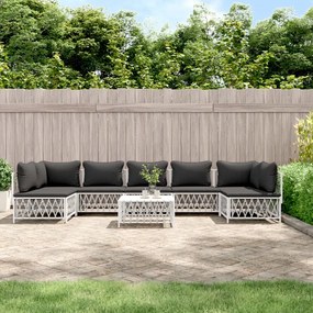 8 pcs conjunto lounge de jardim com almofadões aço branco