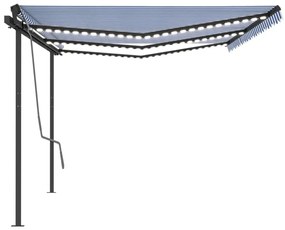 Toldo retrátil manual com LED 6x3,5 m azul e branco