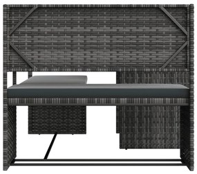 Sofá de jardim forma de L c/ mesa e almofadões vime PE cinzento