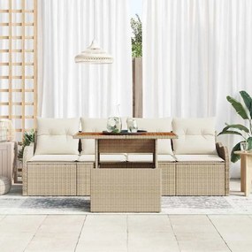 Conjunto de Sofá de Jardim de 5 Peças com Almofadas de Rattan Sintétic