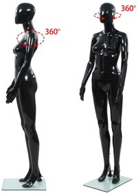 Manequim feminino completo base em vidro 175 cm preto brilhante