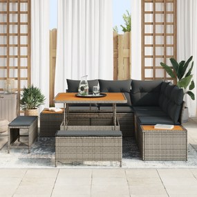 Conjunto de Sofá de Jardim de 8 Peças com Almofadas Cinza Rattan Sinté