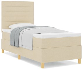 Cama Box Spring com Colchão Creme Cama de Solteiro Tecido