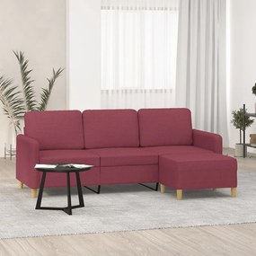Sofá de 3 lugares com apoio de pés 180 cm tecido vermelho tinto