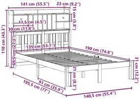 Cama com estante sem colchão 135x190 cm pinho maciço