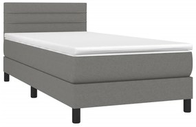 Cama box spring c/ colchão e LED 80x200 cm tecido cinza-escuro