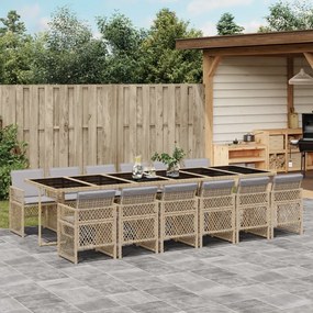 vidaXL 13 pcs conjunto de jantar p/ jardim com almofadões vime PE bege