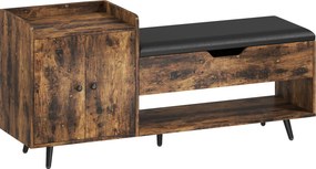 HOMCOM Banco Sapateira com Assento Acolchoado Compartimento Oculto para 3 Pares de Sapatos 127x35x59 cm Castanho Rústico | Aosom Portugal