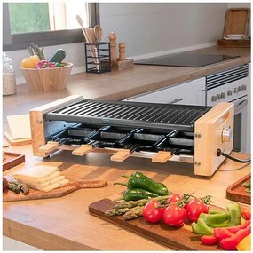 Raclette de madeira Cheese&amp;Grill 8200 Wood Black,Com estrutura de madeira, termóstato ajustável e placa antiaderente e uma superfície de aço com reves