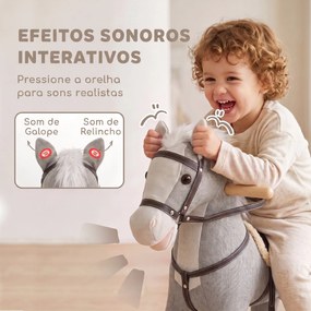 Cavalo de Baloiço com Sons e Pegas de Segurança, Base de Madeira, 12-36 Meses, Cinzento