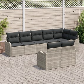 Conjunto de Sofá para Jardim de 8 Peças com Almofadas Cinza Claro Ratt