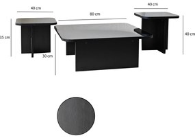 Conjunto de Mesas de Centro Jazz – Preto e Fumê – 80x30x80 cm, 40x35x4