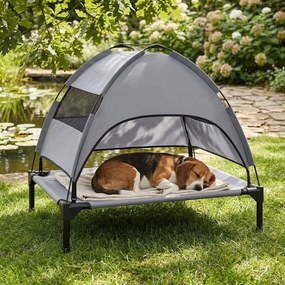 Cama Elevada para Cães, 78,5 x 63 x 70 cm, Toldo Desmontável, Cinzento