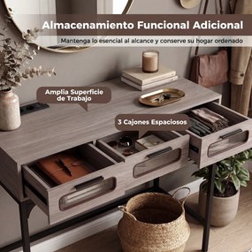 Mesa consola com luzes LED e estação de carregamento, 90 x 40 x 75 cm, com portas USB e gavetas, estreita, para sala, hall de entrada ou corredor, cin