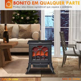 Lareira Elétrica  750/1500 W Lareira Decorativa com 2 Níveis de Potência Efeito Chama Área de Cobertura 15-20 m² 37,3x23,1x44 cm Preto
