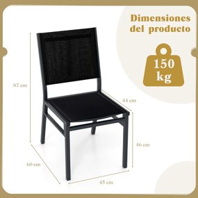 Cadeira de jardim (1 Unidade) com assento de encosto respirável e estrutura de alumínio robusta  para varanda Jardim Preto