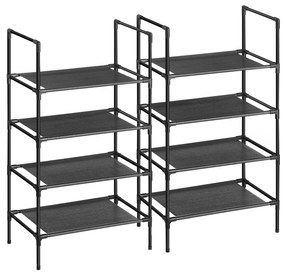 SONGMICS Sapateira de 4 camadas, conjunto de 2 organizadores de armazenamento de sapatos com estrutura de metal, camada de tecido não tecido, para corredor, quarto, sala de estar, 45 x 28 x 80 cm, preto LSR044B02