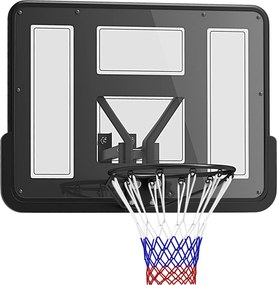 Tabela de Basquetebol de Parede para Interior e Exterior com Painel Inquebrável de 110x75 cm e Rede Resistente a Rasgos Preto
