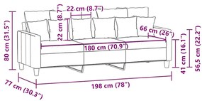 Sofá de 3 lugares 180 cm tecido cinza-escuro
