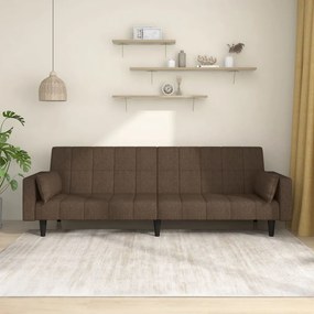 vidaXL Sofá-cama 2 lugares com duas almofadas tecido castanho