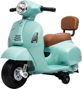Mota Elétrica Infantil 6V para crianças 18-36 meses Mini Vespa GTS com 2 Rodas Auxiliares, Bateria de Lítio, Farol, Buzina e Encosto, Verde