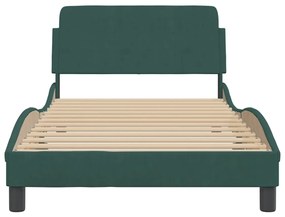 Estrutura de cama sem colchão 100x200 cm veludo verde-escuro